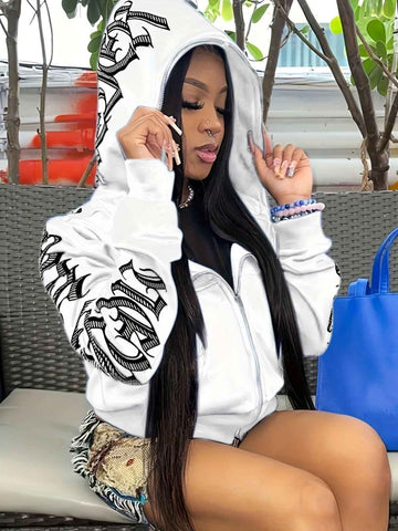 Y2k Hoodie Gothic Streetwear Women'S Zip-Up Jacket Letter Print Hoodie - White - Size M(AU M/EU48) In Australia - Darrahopens