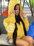 Y2k Hoodie Gothic Streetwear Women'S Zip-Up Jacket Letter Print Hoodie - Tangerine - Size 2XL(AU 2XL/EU54)
