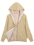 Fleece-Lined Hooded Jacket Women'S Winter Jacket Autumn Winter Coat Hooded - Light Gray - Size XL(AU XL/EU52)