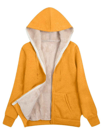 Fleece-Lined Hooded Jacket Women'S Winter Jacket Autumn Winter Coat Hooded - Yellow - Size XL(AU XL/EU52) In Australia - Darrahopens