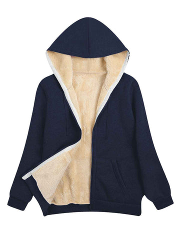 Fleece-Lined Hooded Jacket Women'S Winter Jacket Autumn Winter Coat Hooded - Royal Blue - Size L(AU L/EU50) In Australia - Darrahopens