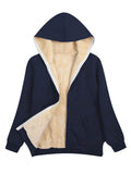 Fleece-Lined Hooded Jacket Women'S Winter Jacket Autumn Winter Coat Hooded - Burgundy - Size L(AU L/EU50)