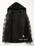 Plaid Hooded Jacket with Velvet Lining - Blue - Size XL(AU XL/EU52)