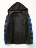 Plaid Hooded Jacket with Velvet Lining - Gray - Size M(AU M/EU48)