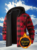 Plaid Hooded Jacket with Velvet Lining - Yellow - Size S(AU S/EU46)