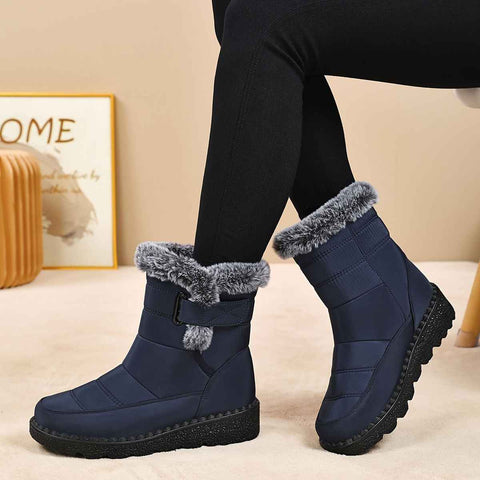 Women's Faux-Fur Trimmed Snow Boots - Blue - Size 10(AU10/EU38)