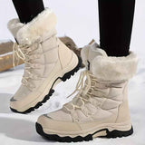 Women's long-sleeve snow boots, winter, fleece-lined, warm, outdoor, snow, sports shoes, minus temperature, cold, women's high-top shoes, casual, daily, leisure, hiking boots, slip-resistant, wear-resistant, large size, women's shoes, - Khaki - Size 10(AU