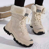 Women's long-sleeve snow boots, winter, fleece-lined, warm, outdoor, snow, sports shoes, minus temperature, cold, women's high-top shoes, casual, daily, leisure, hiking boots, slip-resistant, wear-resistant, large size, women's shoes, - Khaki - Size 11(AU