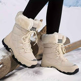 Women's long-sleeve snow boots, winter, fleece-lined, warm, outdoor, snow, sports shoes, minus temperature, cold, women's high-top shoes, casual, daily, leisure, hiking boots, slip-resistant, wear-resistant, large size, women's shoes, - Khaki - Size 11(AU
