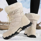 Women's long-sleeve snow boots, winter, fleece-lined, warm, outdoor, snow, sports shoes, minus temperature, cold, women's high-top shoes, casual, daily, leisure, hiking boots, slip-resistant, wear-resistant, large size, women's shoes, - Khaki - Size 8(AU8