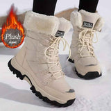 Women's long-sleeve snow boots, winter, fleece-lined, warm, outdoor, snow, sports shoes, minus temperature, cold, women's high-top shoes, casual, daily, leisure, hiking boots, slip-resistant, wear-resistant, large size, women's shoes, - Khaki - Size 9(AU9