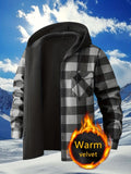 Plaid Hooded Jacket with Velvet Lining - Red - Size S(AU S/EU46)