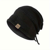 1PCS women's and men's new autumn and winter sheep wool material pure color knitted stackable hat drawstring adjustable cap hoodless hat warm hat cold hat wheat ear embroidery fashionable and versatile model - Black - Size XL(AU XL/EU52)