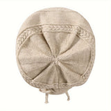 1PCS women's and men's new autumn and winter sheep wool material pure color knitted stackable hat drawstring adjustable cap hoodless hat warm hat cold hat wheat ear embroidery fashionable and versatile model - Black - Size XL(AU XL/EU52)