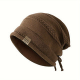 1PCS women's and men's new autumn and winter sheep wool material pure color knitted stackable hat drawstring adjustable cap hoodless hat warm hat cold hat wheat ear embroidery fashionable and versatile model - Gray - Size XL(AU XL/EU52)