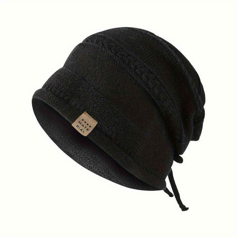 1PCS women's and men's new autumn and winter sheep wool material pure color knitted stackable hat drawstring adjustable cap hoodless hat warm hat cold hat wheat ear embroidery fashionable and versatile model - White - Size XL(AU XL/EU52)