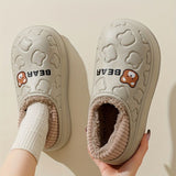 Women's Bear-Patterned Thick Sole Cotton Slippers - White - Size 5(AU5/EU36)