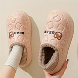 Women's Bear-Patterned Thick Sole Cotton Slippers - Black - Size 7(AU7/EU38)