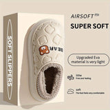 Women's Bear-Patterned Thick Sole Cotton Slippers - Beige - Size 6(AU6/EU37)
