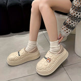 Women's Bear-Patterned Thick Sole Cotton Slippers - Beige - Size 9(AU9/EU40)