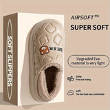Women's Bear-Patterned Thick Sole Cotton Slippers - Khaki - Size 5(AU5/EU36)