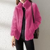 Women's  Faux Fur Jacket | Trendy & Warm Coat - Gray - Size L(AU L/EU50)
