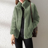 Women's  Faux Fur Jacket | Trendy & Warm Coat - Green - Size M(AU M/EU48)