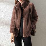 Women's  Faux Fur Jacket | Trendy & Warm Coat - Green - Size L(AU L/EU50) In Australia - Darrahopens