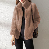 Women's  Faux Fur Jacket | Trendy & Warm Coat - Purple - Size L(AU L/EU50)