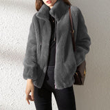 Women's  Faux Fur Jacket | Trendy & Warm Coat - Red - Size L(AU L/EU50)