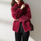 Women's  Faux Fur Jacket | Trendy & Warm Coat - Burgundy - Size L(AU L/EU50)