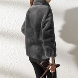Women's  Faux Fur Jacket | Trendy & Warm Coat - Khaki - Size M(AU M/EU48) In Australia - Darrahopens