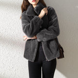 Women's  Faux Fur Jacket | Trendy & Warm Coat - Khaki - Size L(AU L/EU50)
