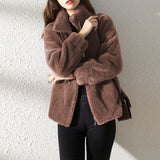 Women's  Faux Fur Jacket | Trendy & Warm Coat - Khaki - Size L(AU L/EU50)