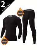Men's Thermal Underwear Set 2-Piece Long Sleeve Top & High-Waist Pants - Black - Size M(AU M/EU48)