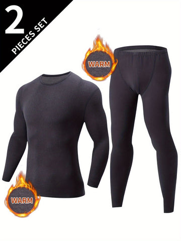 Men's Thermal Underwear Set 2-Piece Long Sleeve Top & High-Waist Pants - Black - Size XL(AU XL/EU52)