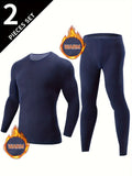 Men's Thermal Underwear Set 2-Piece Long Sleeve Top & High-Waist Pants - Black - Size XL(AU XL/EU52)