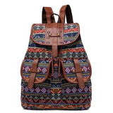 Brown Gray Bohemian Backpack Canvas Backpack Retro Tribal Patterns Leather Strap Backpack In Australia - Darrahopens