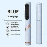 Blue Red Portable Hair Straightening Brush USB Rechargeable Hair Straightener Cold Air In Australia - Darrahopens