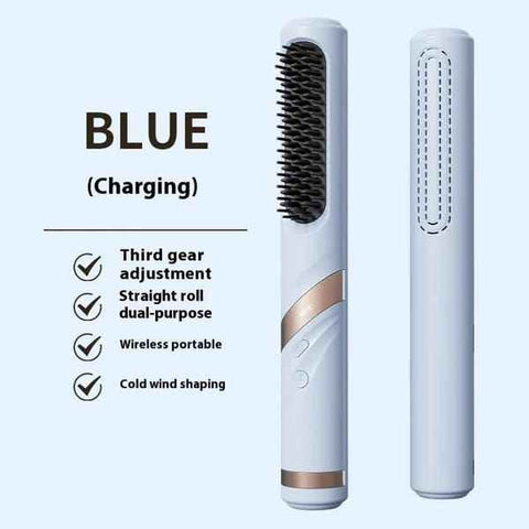 Blue Red Portable Hair Straightening Brush USB Rechargeable Hair Straightener Cold Air In Australia - Darrahopens