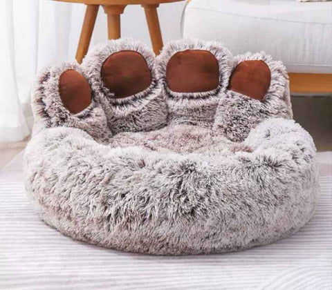 Large Round Dog Bed with Paw Design, Double-Silk Coffee Fleece In Australia - Darrahopens