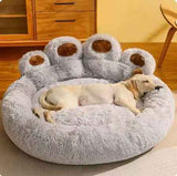 Gray 90cm Grey Furry Dog Bed, Round Paw Design Pet Sofa for Medium Large Dogs In Australia - Darrahopens
