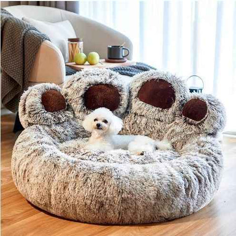 Gray Double-Strands Grey Furry Dog Bed with Paw Design, 90cm In Australia - Darrahopens