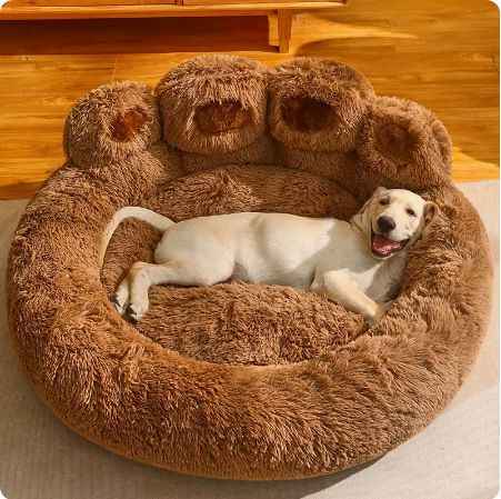 Warm Coffee Fluffy Dog Bed with Paw Design, 90cm Diameter In Australia - Darrahopens