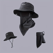 2 pcs (hat + mask) Outdoor wide-brimmed sun hat, pure color foldable hat brim, beach fishing hat, suitable for beach fishing hiking, outdoor work, breathable, drawstring closure, men's and women's, elastic breathable mesh ice silk mask can block mosquitoe