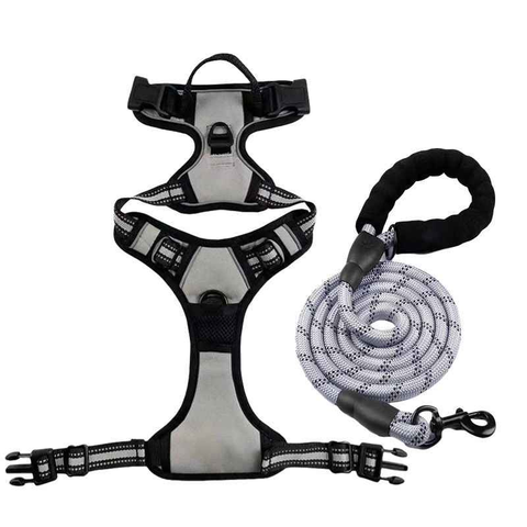 Anti-escape dog harness & leash, soft and comfortable breathable dog vest, reflective in the night, suitable for walking medium and large dogs.
