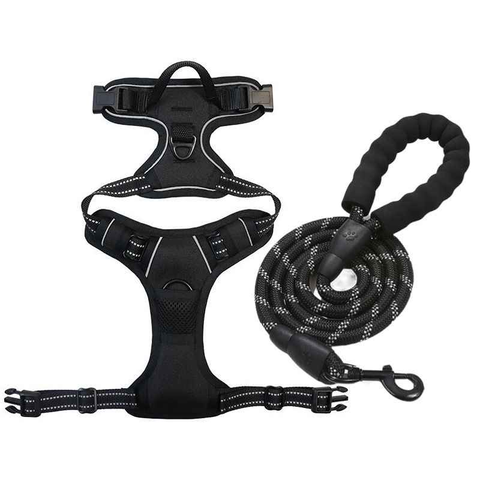 Anti-escape dog harness & leash, soft and comfortable breathable dog vest, reflective in the night, suitable for walking medium and large dogs.