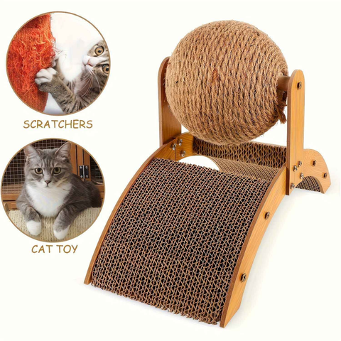 Ball cat scratching post, durable solid wood cat scratching board, vertical sisal scratching pad with integrated cat bed - indoor cat scratching furniture In Australia - Darrahopens