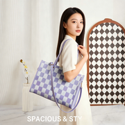 "Taro Mud Chessboard" light purple tote bag | two-in-one handbag and cross-body bag, can hold a computer + documents + girly heart, gentle to the point of breaking the rules