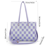 "Taro Mud Chessboard" light purple tote bag | two-in-one handbag and cross-body bag, can hold a computer + documents + girly heart, gentle to the point of breaking the rules